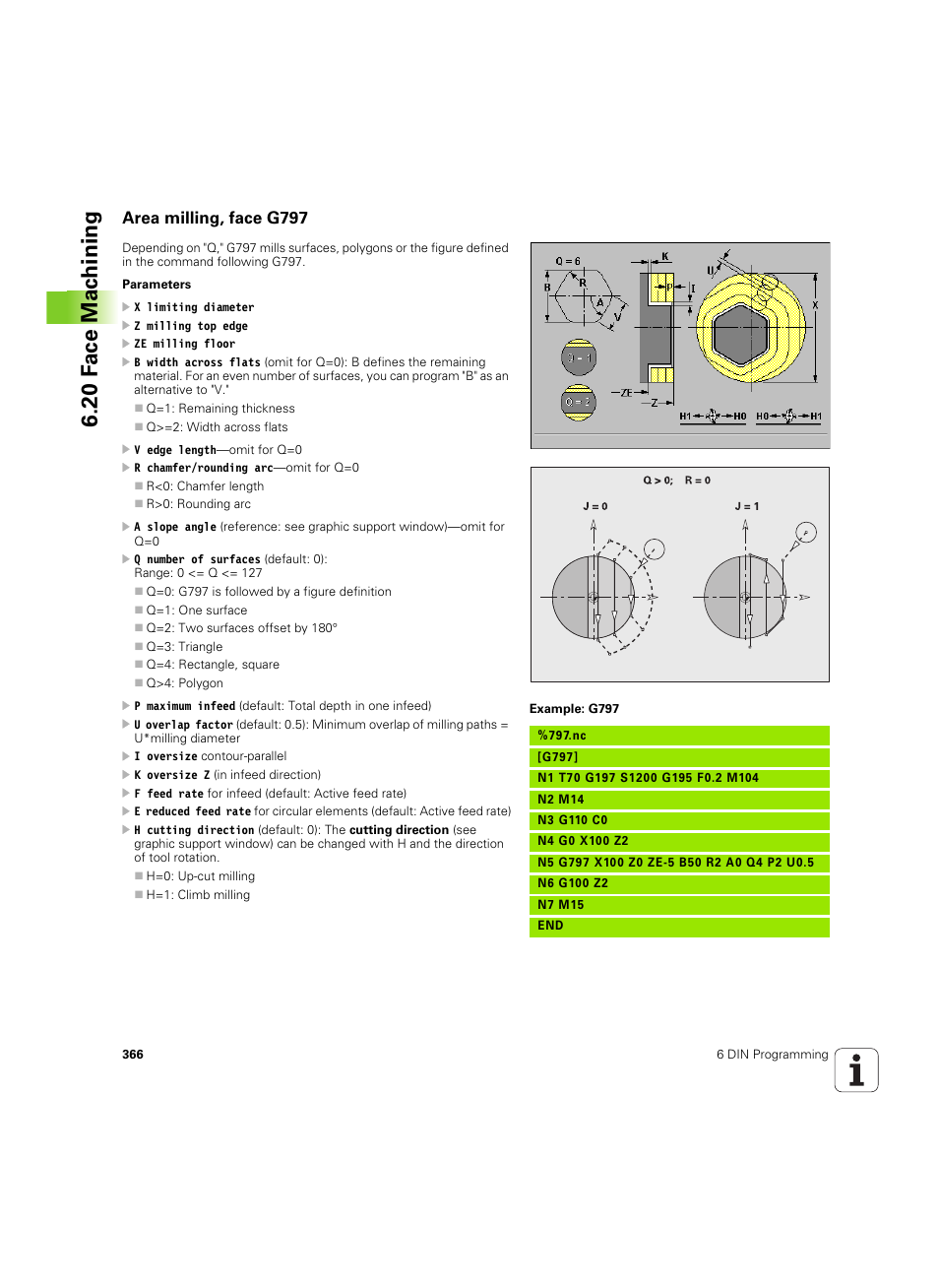 Area milling, face g797, 20 f a ce mac h ining | HEIDENHAIN MANUALplus 4110 User Manual | Page 366 / 550