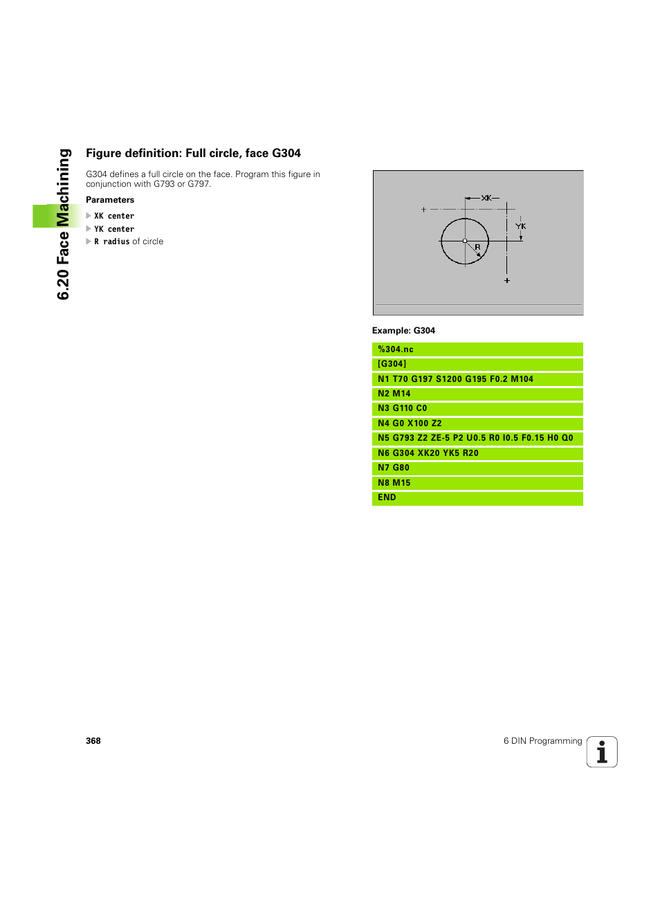 Figure definition: full circle, face g304, 20 f a ce mac h ining | HEIDENHAIN MANUALplus 4110 User Manual | Page 368 / 550