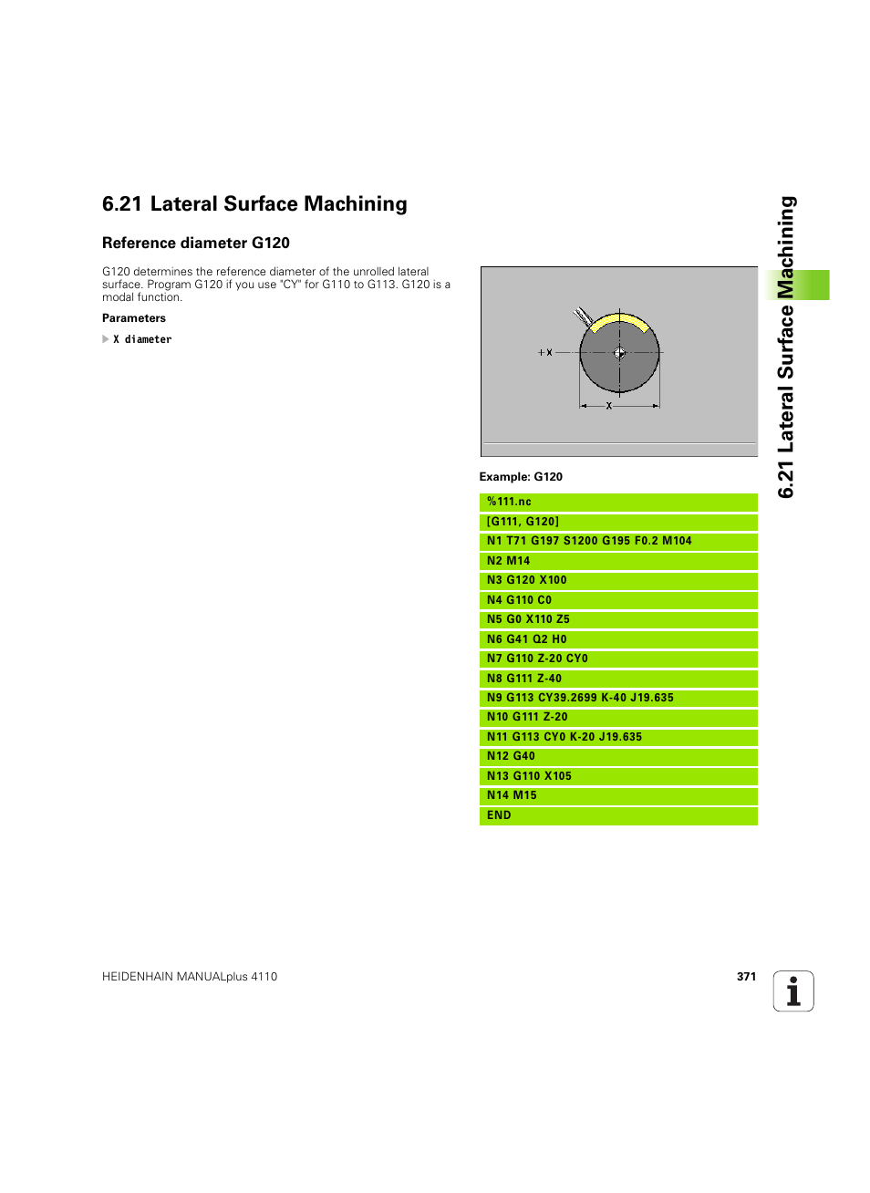 21 lateral surface machining, Reference diameter g120 | HEIDENHAIN MANUALplus 4110 User Manual | Page 371 / 550