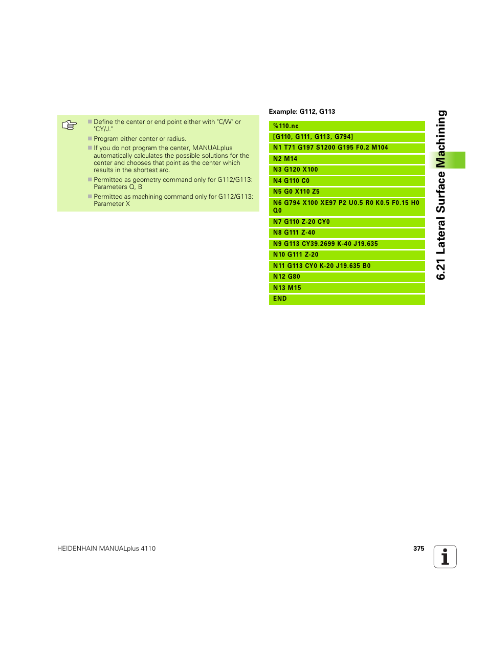 21 lat er al surf ace mac h ining | HEIDENHAIN MANUALplus 4110 User Manual | Page 375 / 550
