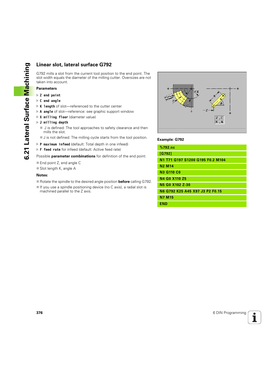 Linear slot, lateral surface g792, 21 lat er al surf ace mac h ining | HEIDENHAIN MANUALplus 4110 User Manual | Page 376 / 550