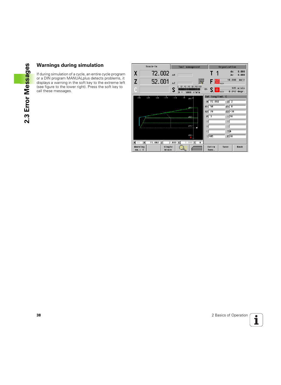 Warnings during simulation, 3 er ro r messag es | HEIDENHAIN MANUALplus 4110 User Manual | Page 38 / 550