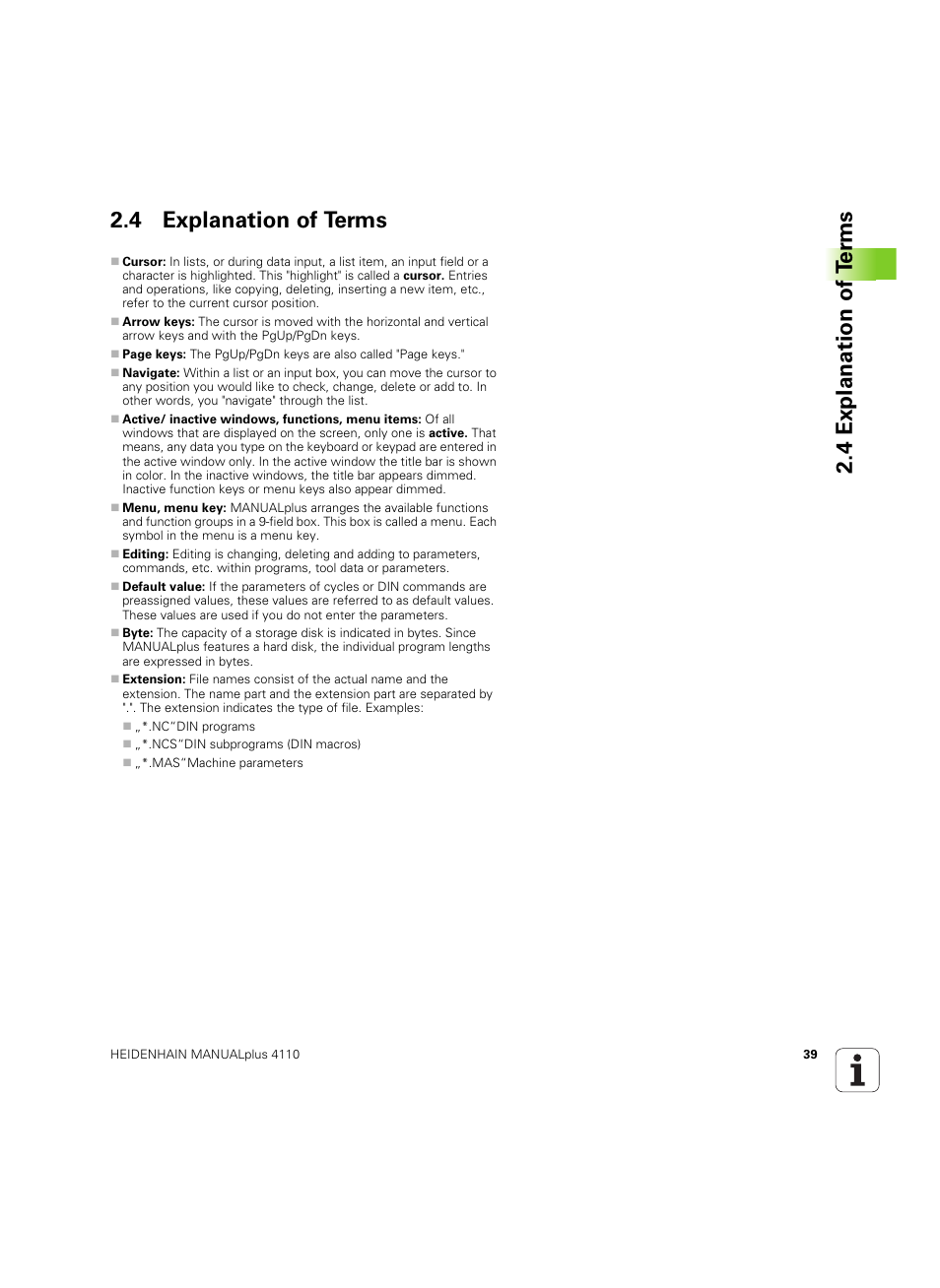 4 explanation of terms, 4 explanation of t e rm s 2.4 explanation of terms | HEIDENHAIN MANUALplus 4110 User Manual | Page 39 / 550