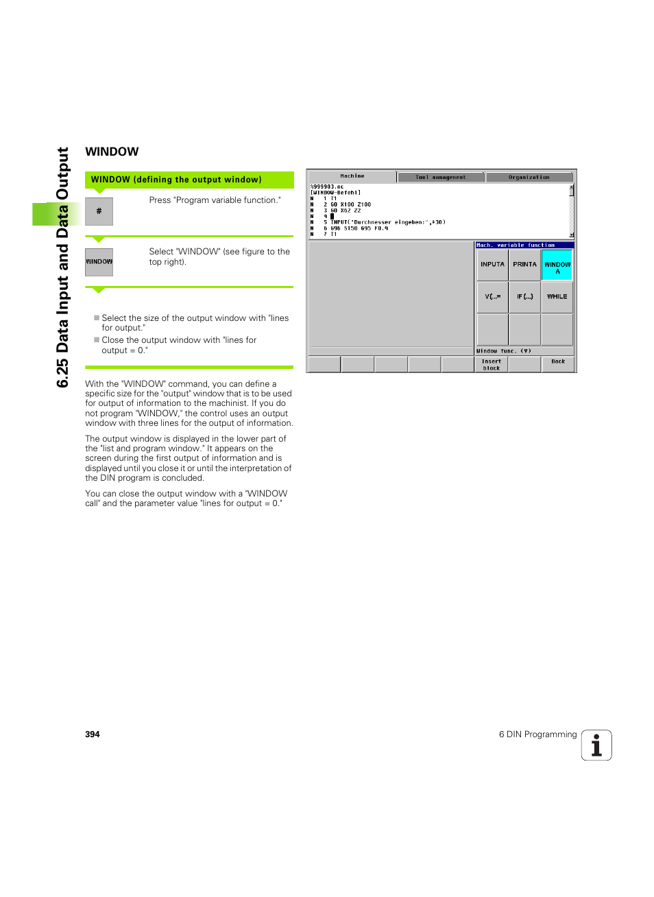 Window, 25 d a ta input and d a ta output | HEIDENHAIN MANUALplus 4110 User Manual | Page 394 / 550