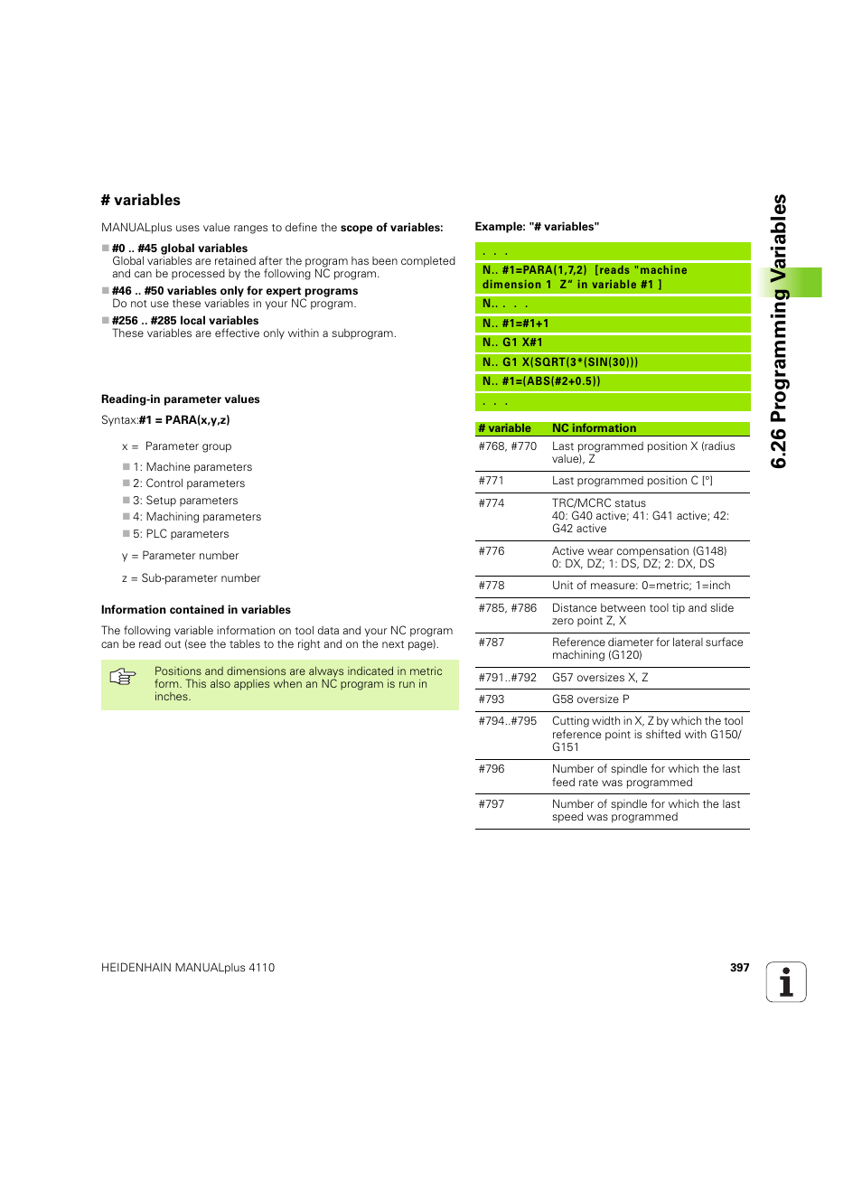 Variables, 26 pr ogr amming v a ri ables | HEIDENHAIN MANUALplus 4110 User Manual | Page 397 / 550