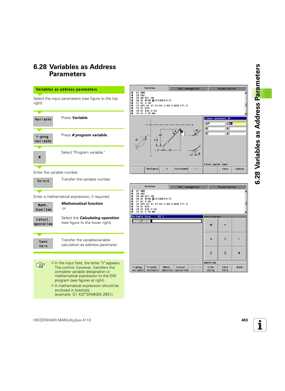 28 variables as address parameters | HEIDENHAIN MANUALplus 4110 User Manual | Page 403 / 550