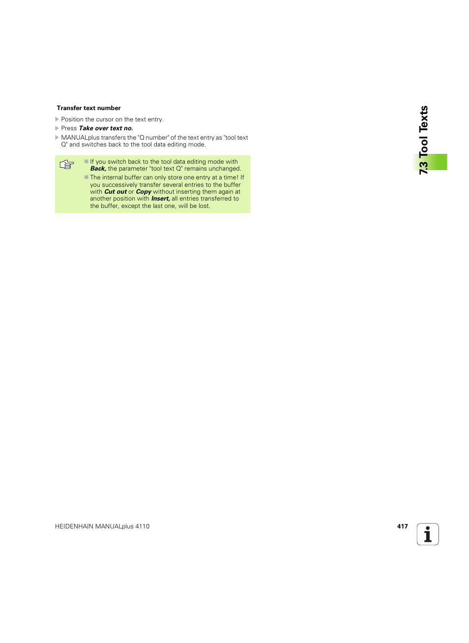 3 t o ol t e xts | HEIDENHAIN MANUALplus 4110 User Manual | Page 417 / 550