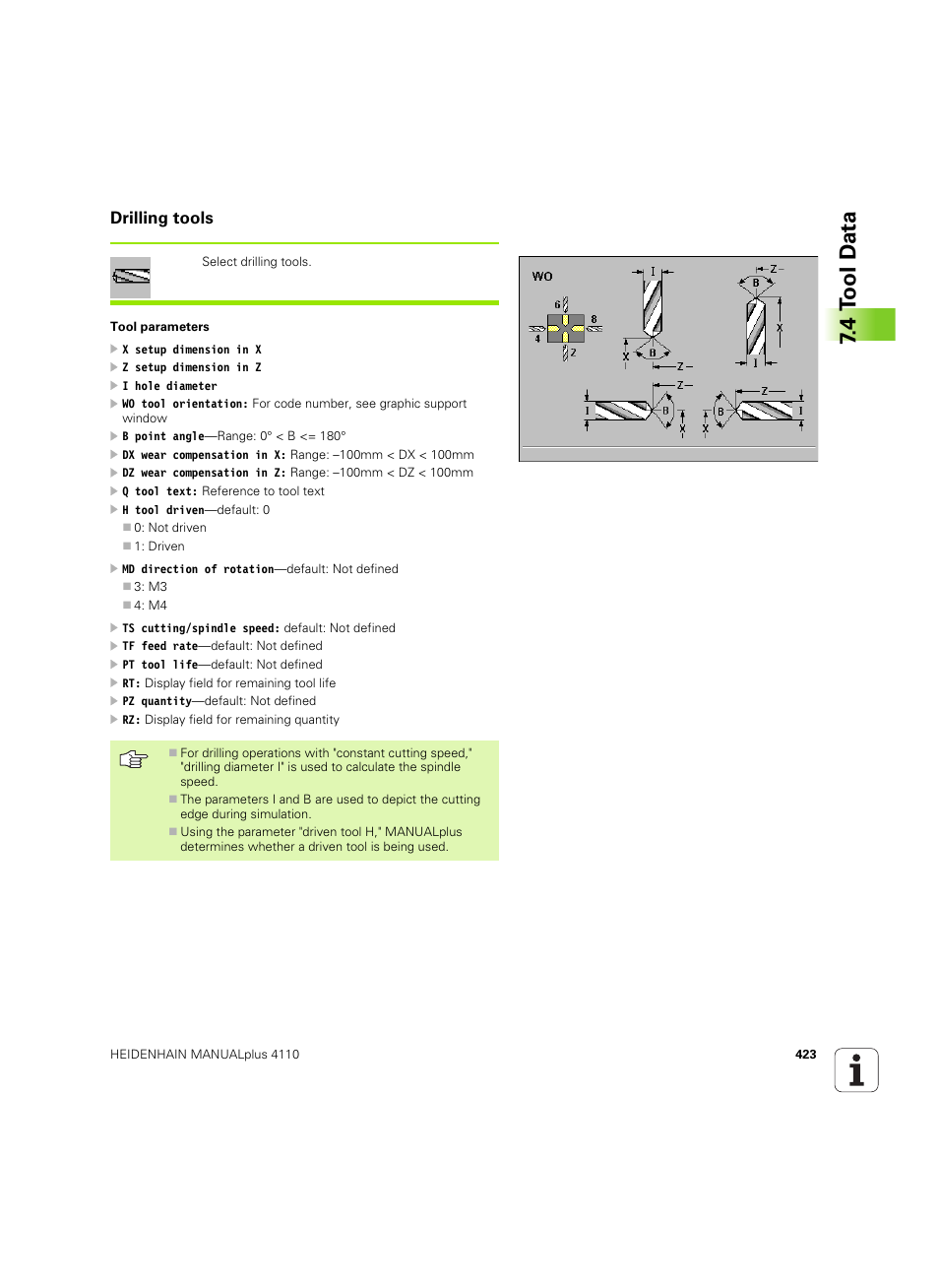 Drilling tools, 4 t ool d a ta | HEIDENHAIN MANUALplus 4110 User Manual | Page 423 / 550
