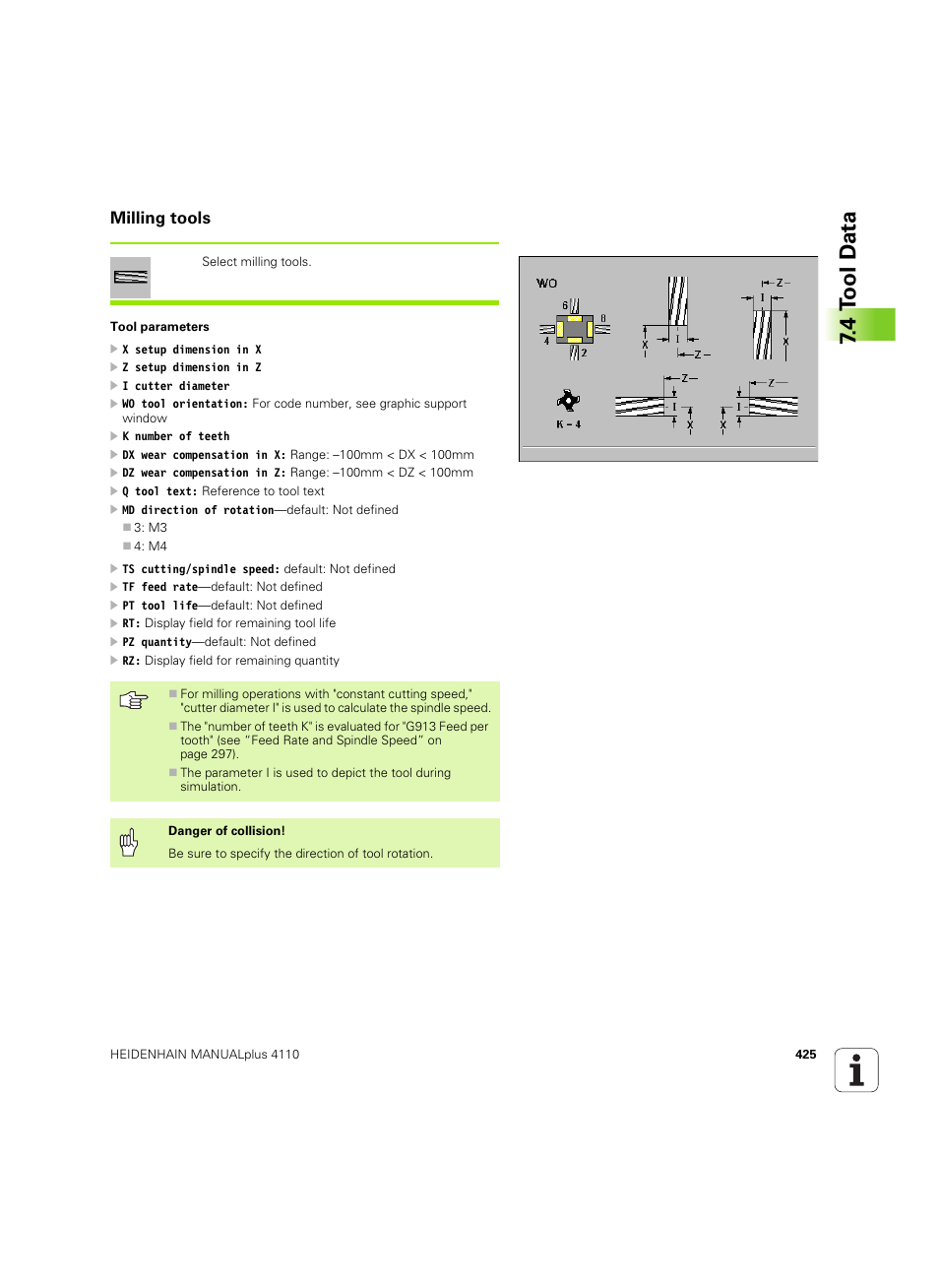 Milling tools, 4 t ool d a ta | HEIDENHAIN MANUALplus 4110 User Manual | Page 425 / 550
