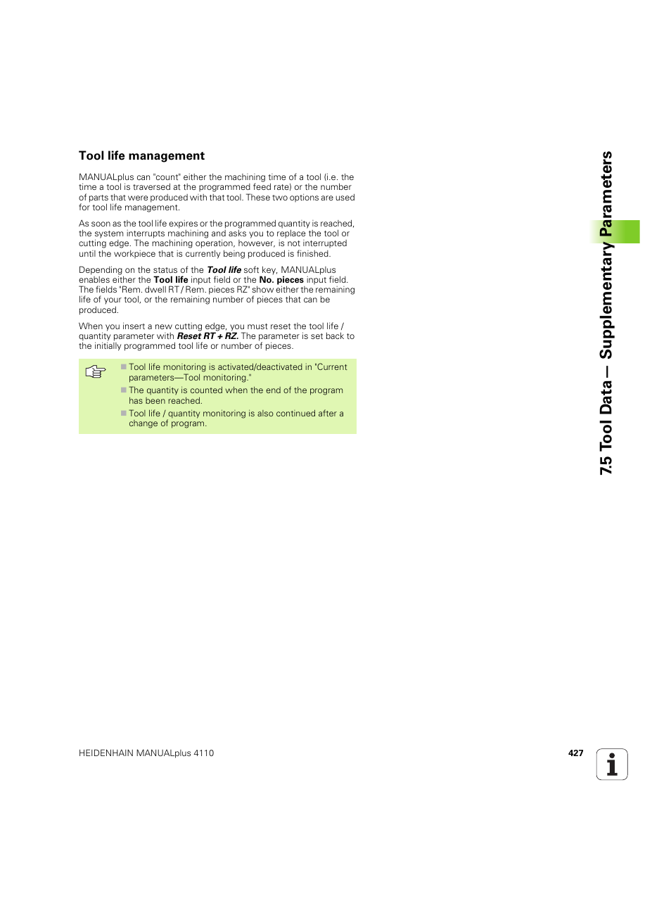 Tool life management, 5 t ool d a ta— supplementary p a ra met e rs | HEIDENHAIN MANUALplus 4110 User Manual | Page 427 / 550