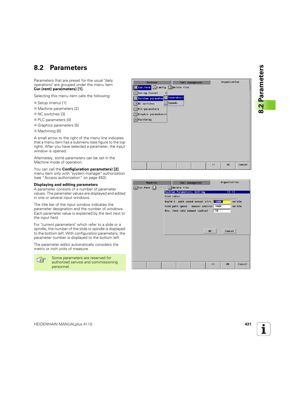 2 parameters, 2 p a ra met e rs 8.2 parameters | HEIDENHAIN MANUALplus 4110 User Manual | Page 431 / 550