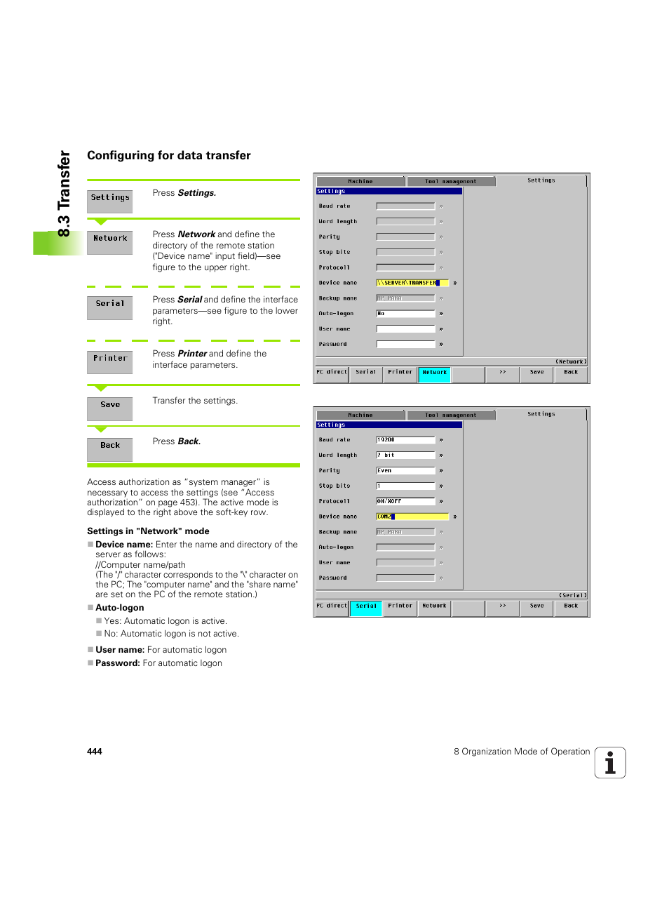Configuring for data transfer, 3 t ransf er | HEIDENHAIN MANUALplus 4110 User Manual | Page 444 / 550