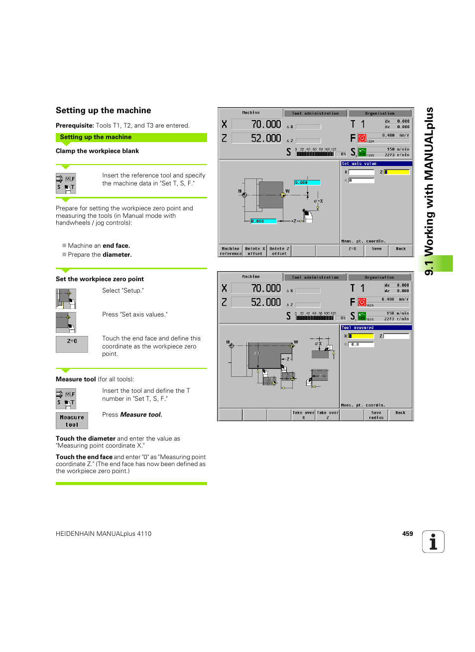 Setting up the machine, 1 w o rk ing with manu alplus | HEIDENHAIN MANUALplus 4110 User Manual | Page 459 / 550