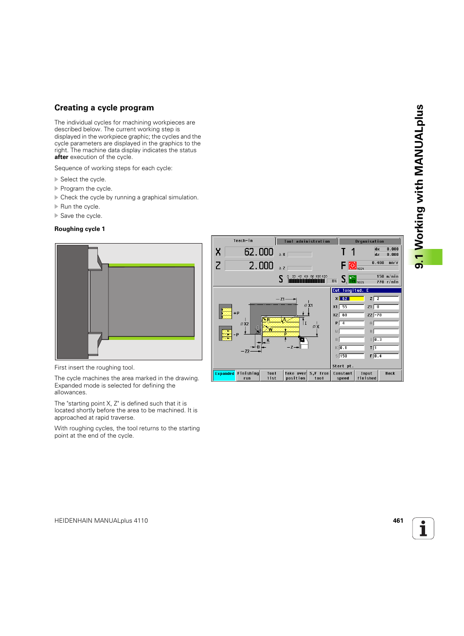 Creating a cycle program, 1 w o rk ing with manu alplus | HEIDENHAIN MANUALplus 4110 User Manual | Page 461 / 550