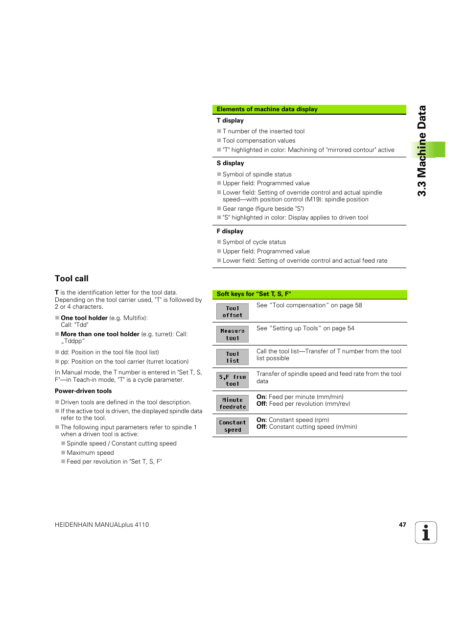 Tool call, 3 mac h ine d a ta | HEIDENHAIN MANUALplus 4110 User Manual | Page 47 / 550