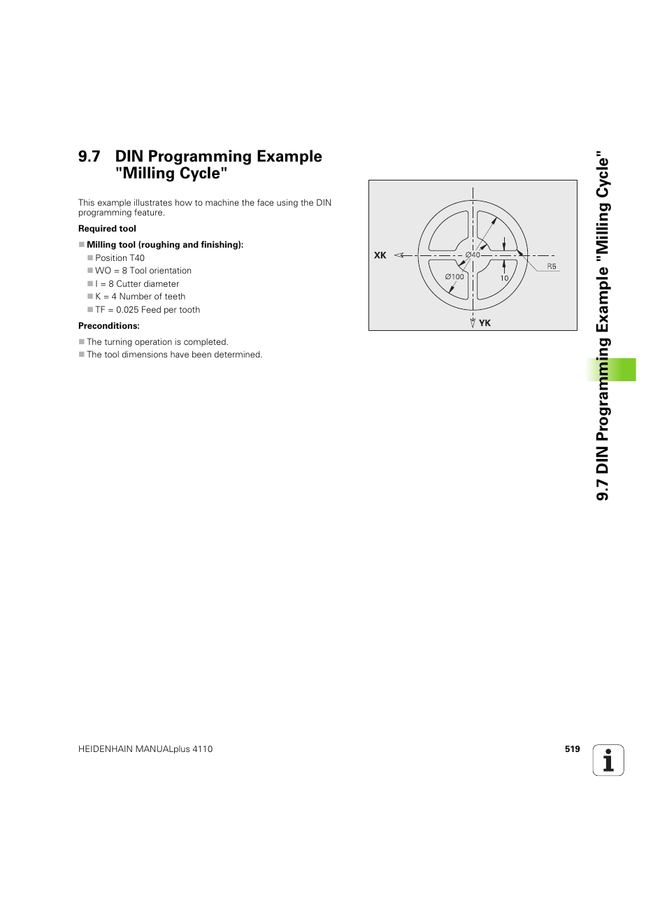 7 din programming example "milling cycle | HEIDENHAIN MANUALplus 4110 User Manual | Page 519 / 550