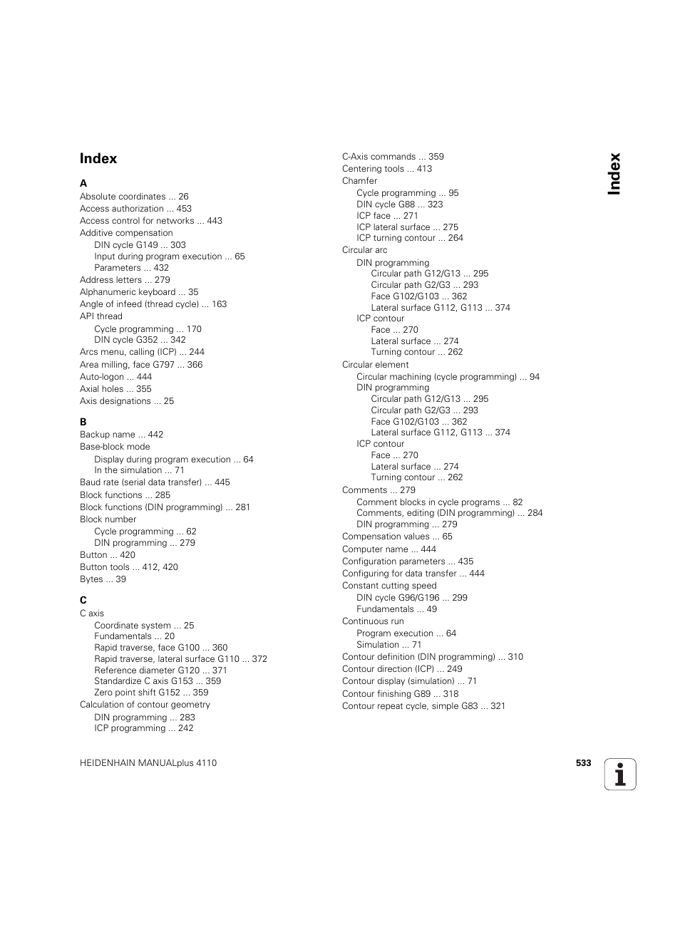 Index | HEIDENHAIN MANUALplus 4110 User Manual | Page 533 / 550