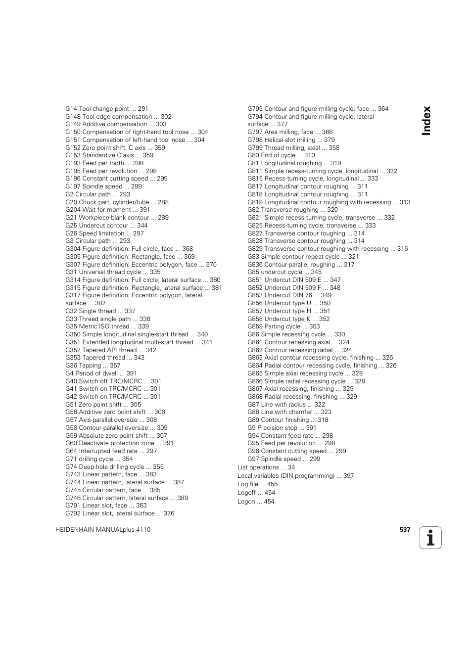 Index | HEIDENHAIN MANUALplus 4110 User Manual | Page 537 / 550