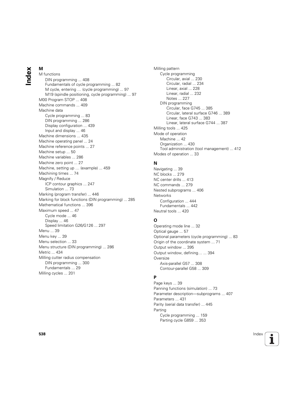 Index | HEIDENHAIN MANUALplus 4110 User Manual | Page 538 / 550