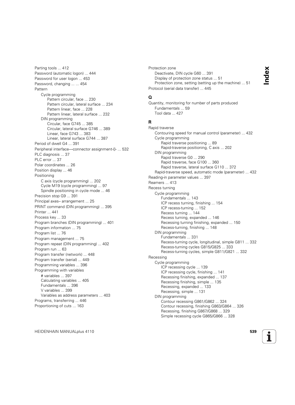 Index | HEIDENHAIN MANUALplus 4110 User Manual | Page 539 / 550