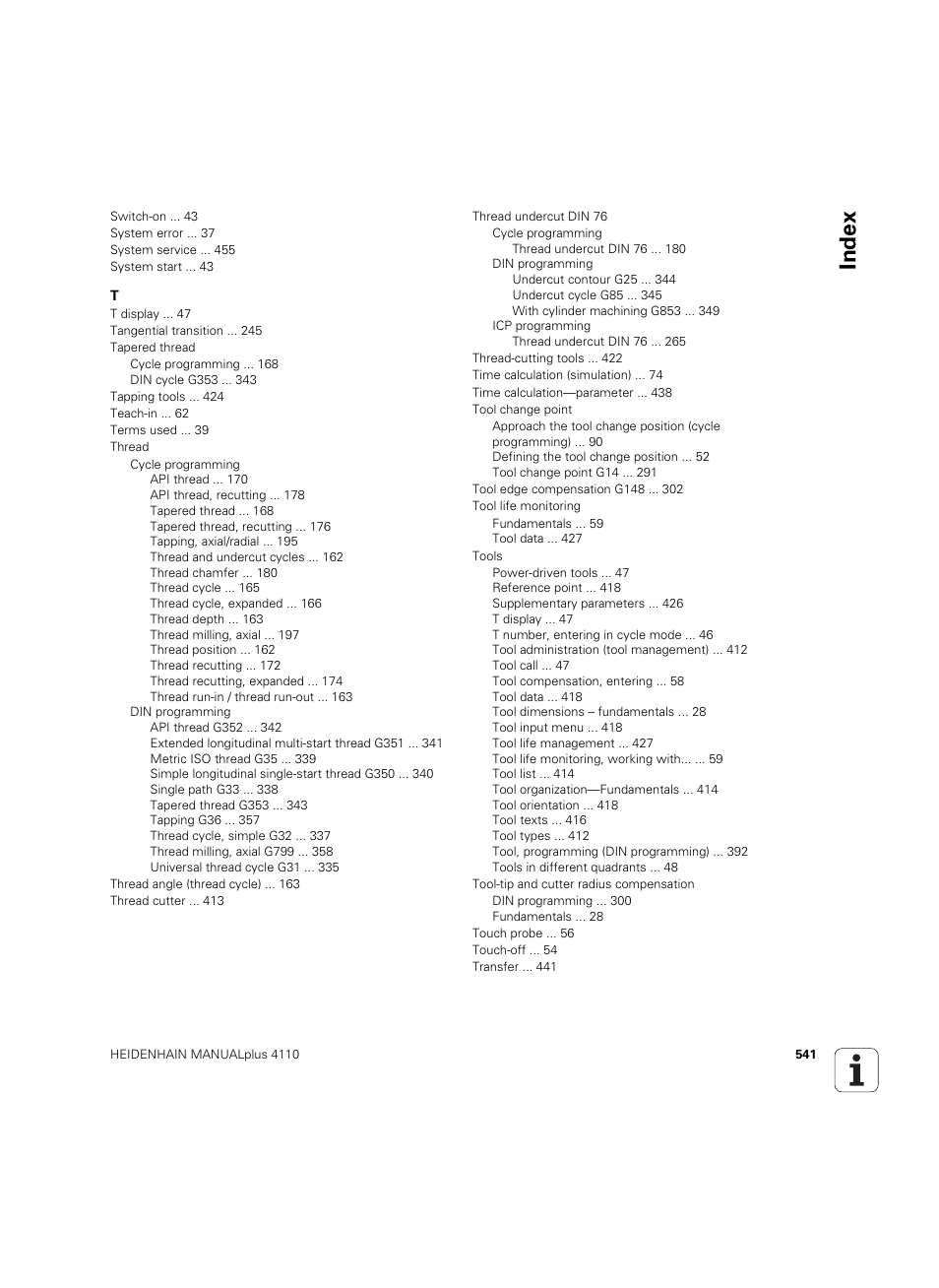 Index | HEIDENHAIN MANUALplus 4110 User Manual | Page 541 / 550