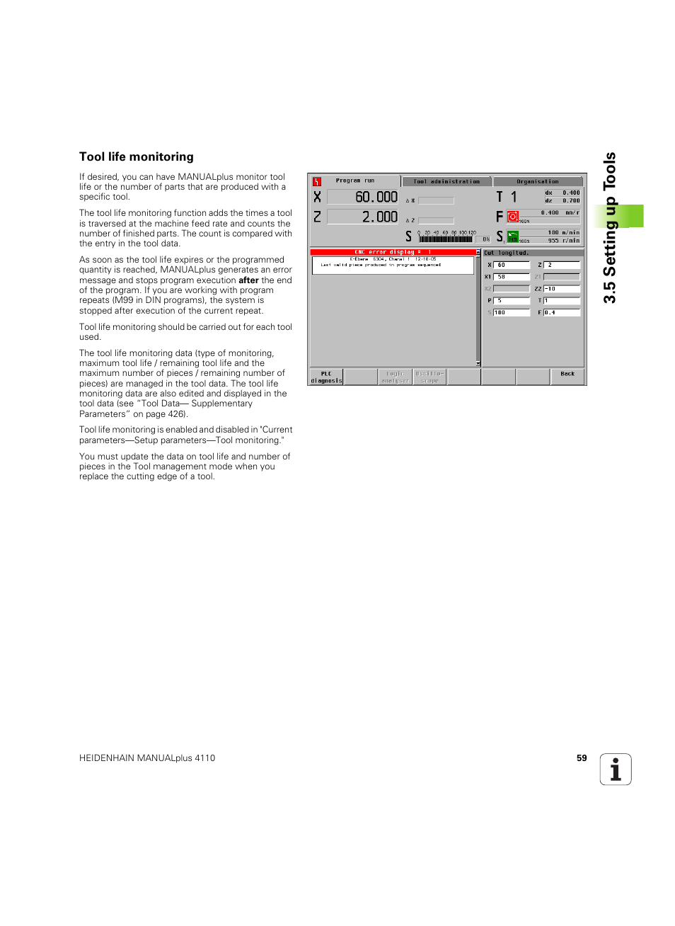 Tool life monitoring, 5 set ting up t o ols | HEIDENHAIN MANUALplus 4110 User Manual | Page 59 / 550