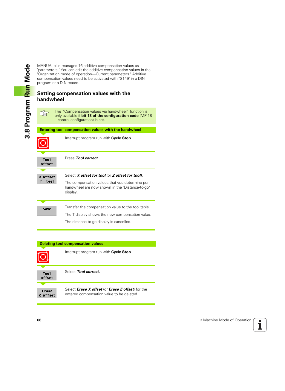 Setting compensation values with the handwheel, 8 pr ogr am run mode | HEIDENHAIN MANUALplus 4110 User Manual | Page 66 / 550