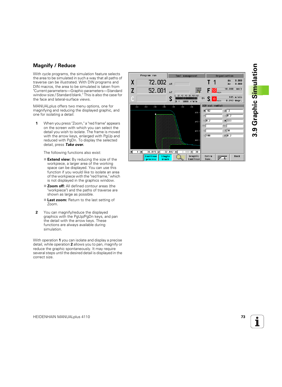 Magnify / reduce, 9 gr ap hic simulation | HEIDENHAIN MANUALplus 4110 User Manual | Page 73 / 550