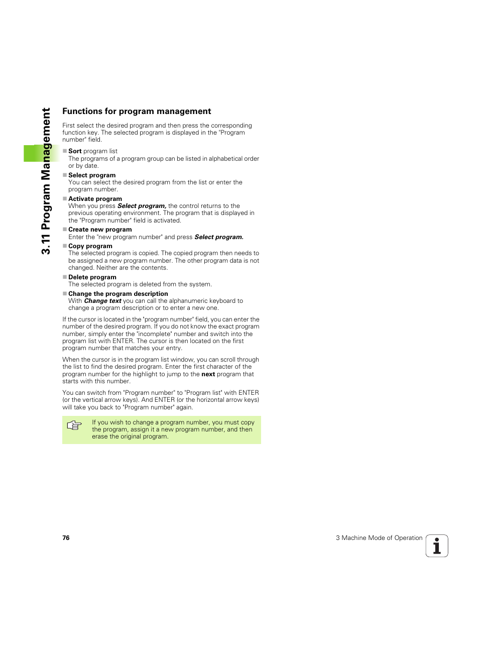 Functions for program management, 1 1 pr ogr am manag e ment | HEIDENHAIN MANUALplus 4110 User Manual | Page 76 / 550