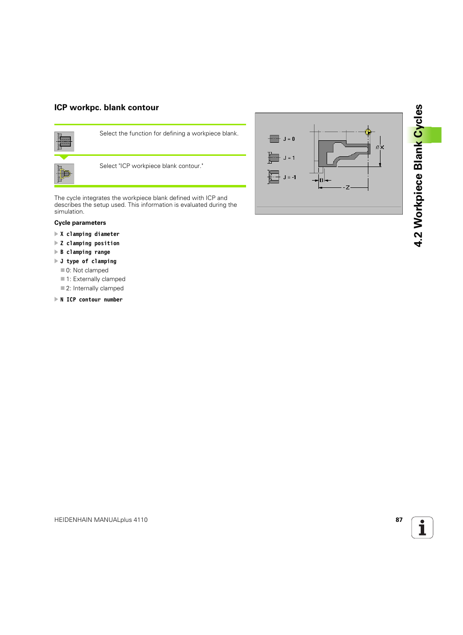 Icp workpc. blank contour, 2 w o rk piece blank cy cles | HEIDENHAIN MANUALplus 4110 User Manual | Page 87 / 550