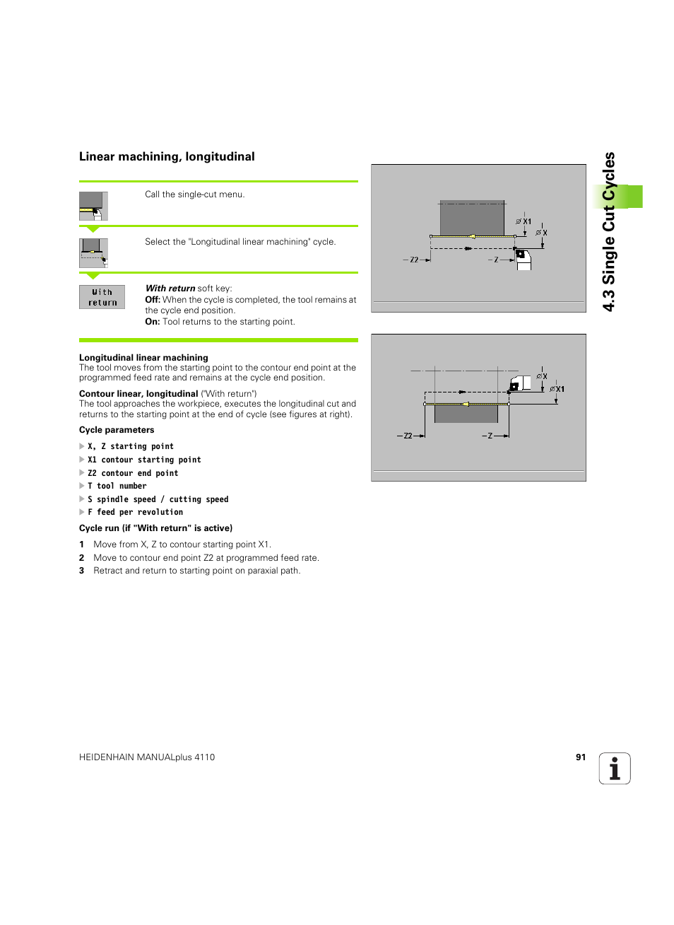 Linear machining, longitudinal, 3 single cut cy cles | HEIDENHAIN MANUALplus 4110 User Manual | Page 91 / 550