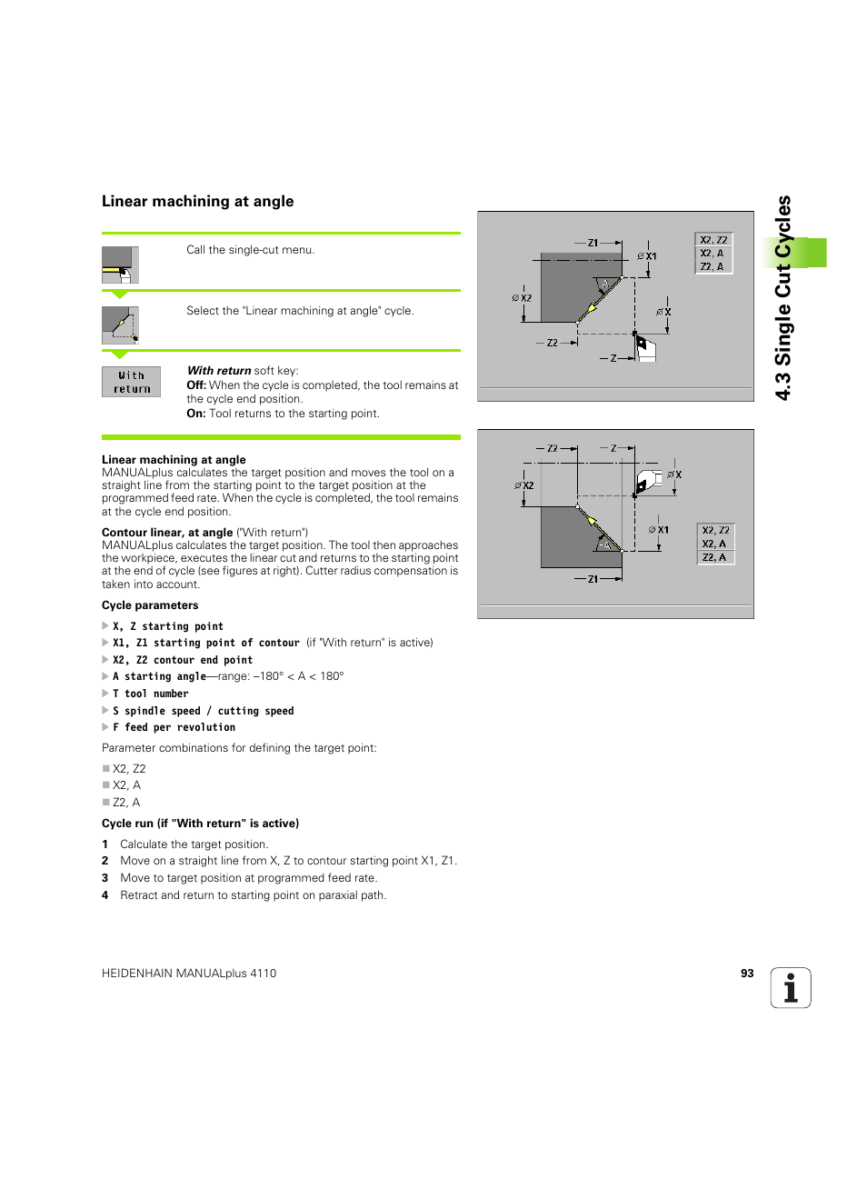 Linear machining at angle, 3 single cut cy cles | HEIDENHAIN MANUALplus 4110 User Manual | Page 93 / 550