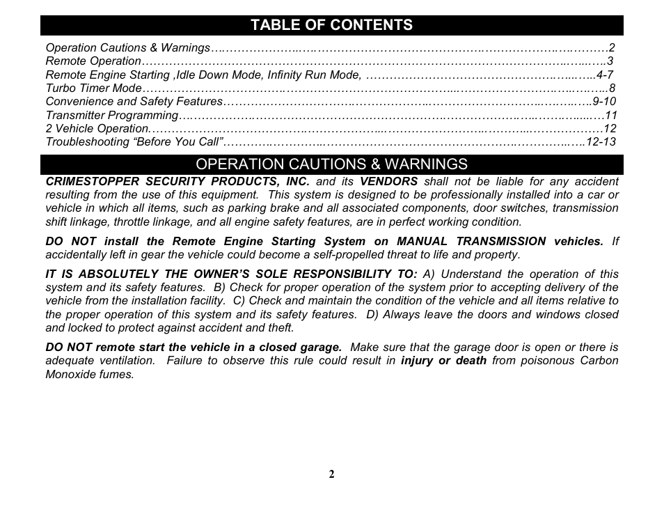Crimestopper Security Products EZEE START EZ-55DP User Manual | Page 2 / 15