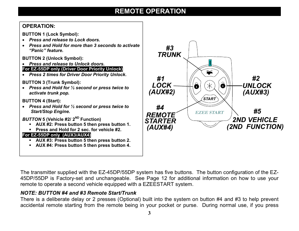 Remote operation, 2nd function) | Crimestopper Security Products EZEE START EZ-55DP User Manual | Page 3 / 15