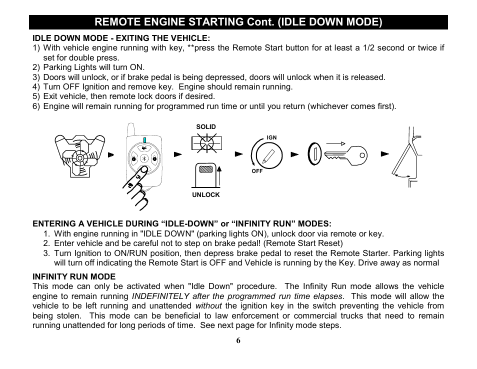 Remote engine starting cont. (idle down mode) | Crimestopper Security Products EZEE START EZ-55DP User Manual | Page 6 / 15