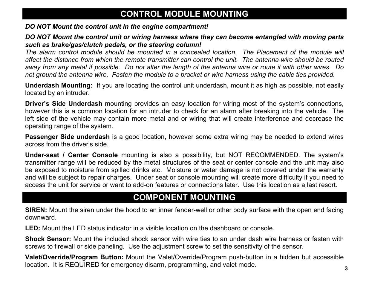 Control module mounting, Component mounting | Crimestopper Security Products CS-2000 User Manual | Page 3 / 16