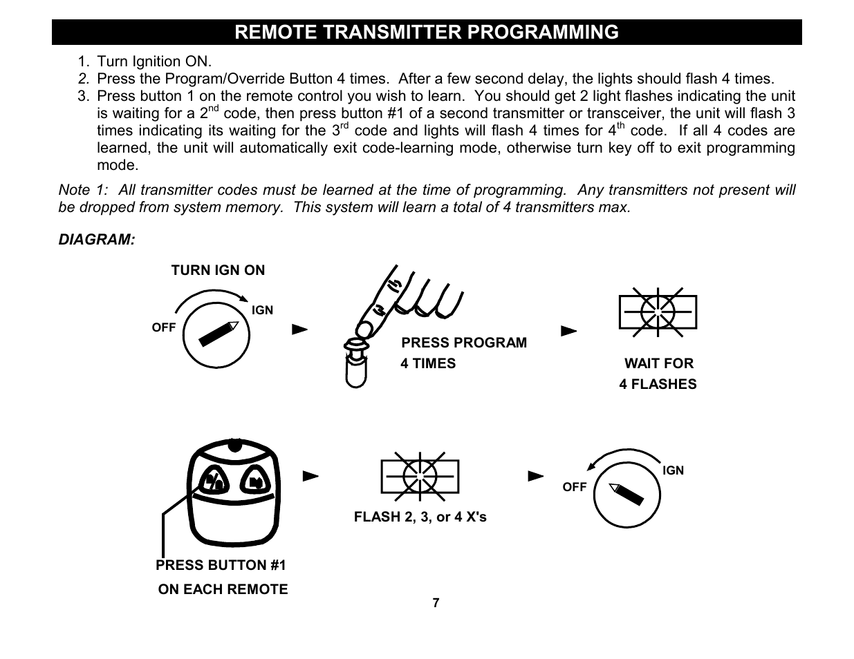 Remote transmitter programming | Crimestopper Security Products CS-2000 User Manual | Page 7 / 16