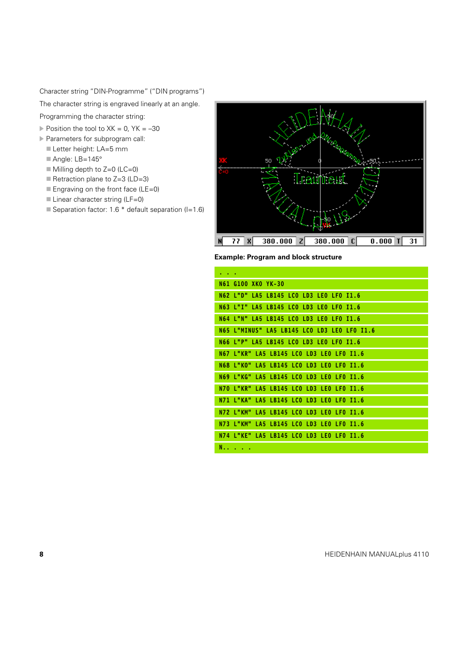 HEIDENHAIN MANUALplus 4110 Instructions for engraving cycles User Manual | Page 10 / 13