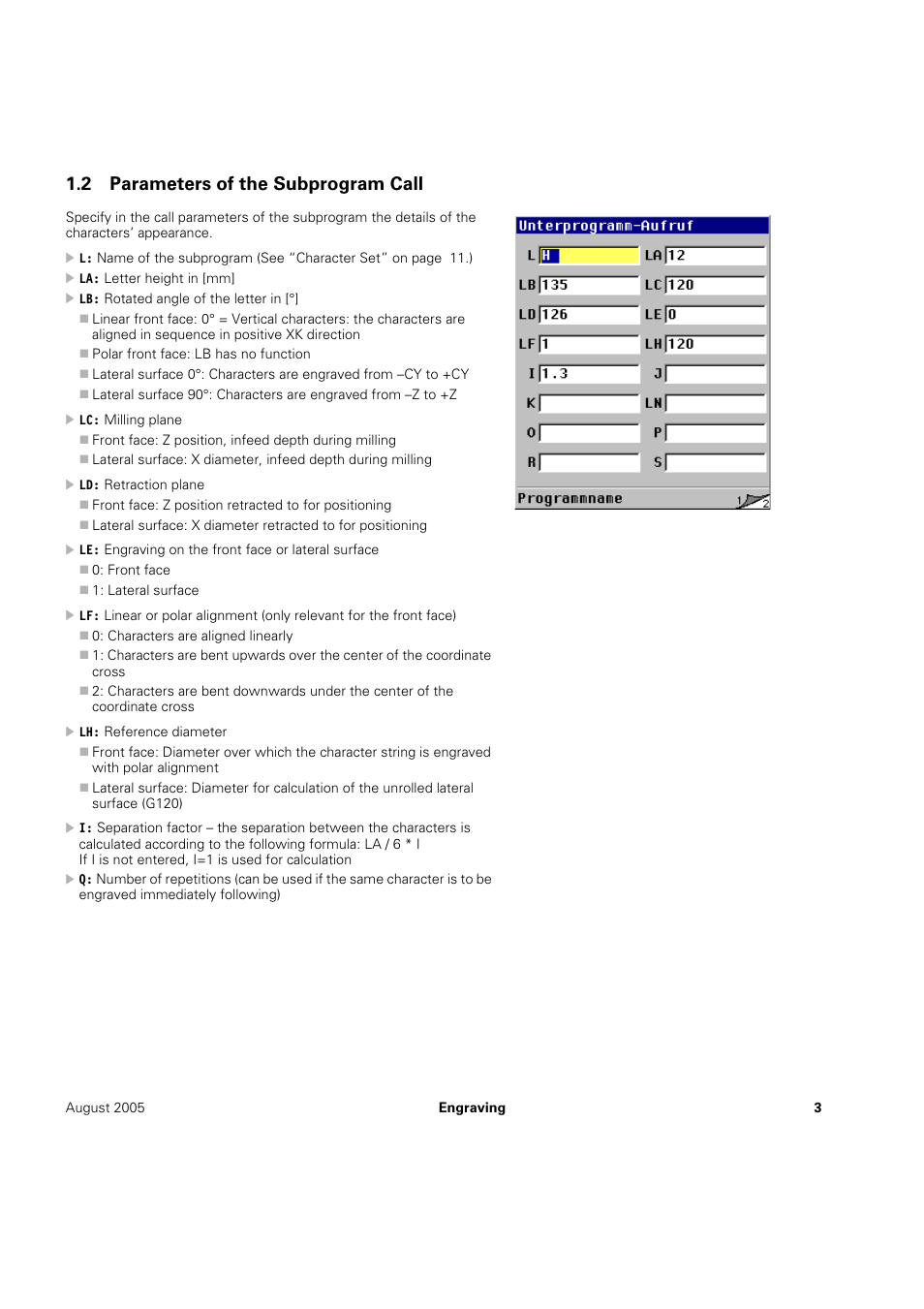 2 parameters of the subprogram call | HEIDENHAIN MANUALplus 4110 Instructions for engraving cycles User Manual | Page 5 / 13