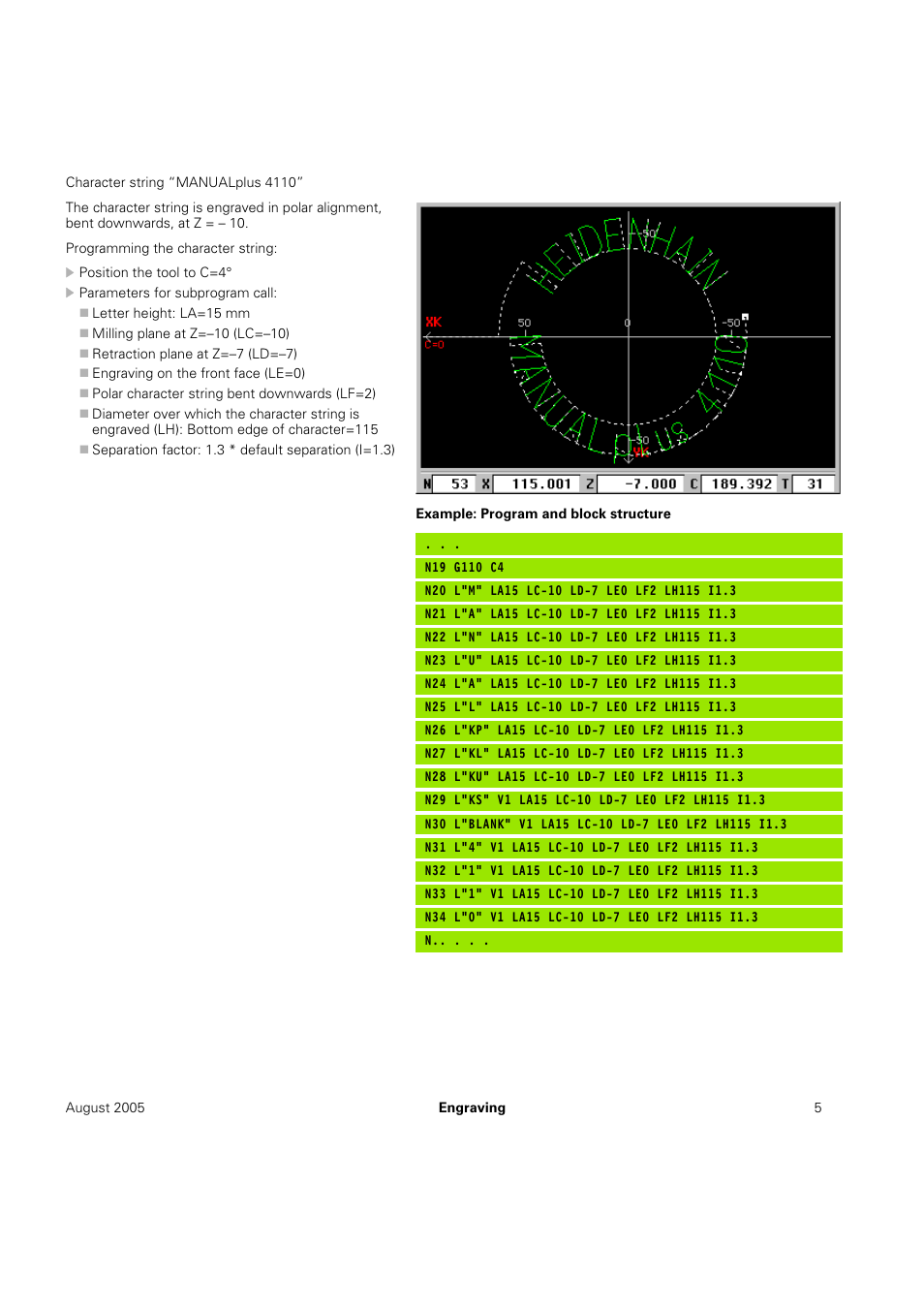 HEIDENHAIN MANUALplus 4110 Instructions for engraving cycles User Manual | Page 7 / 13