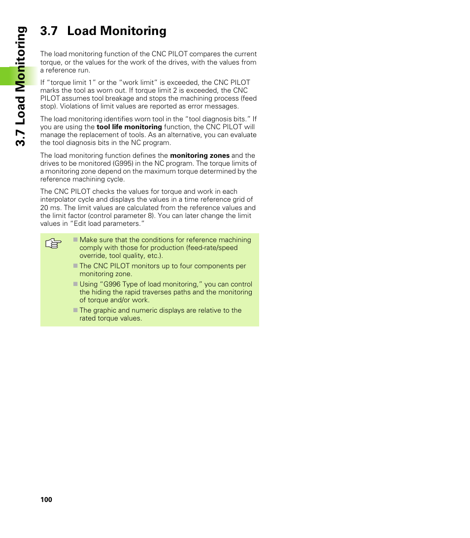 7 load monitoring, 7 load monit o ri ng 3.7 load monitoring | HEIDENHAIN CNC Pilot 4290 V7.1 User Manual | Page 100 / 725