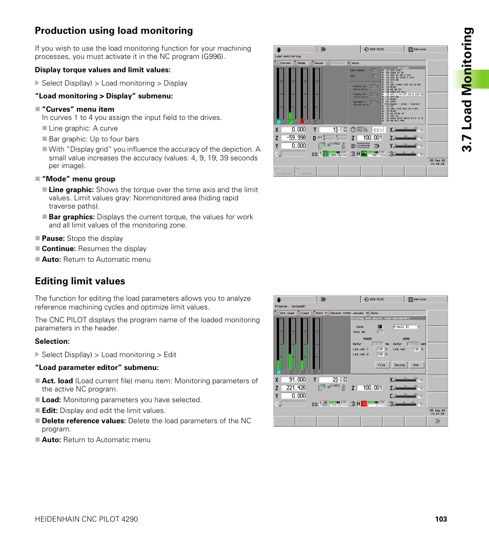 Production using load monitoring, Editing limit values, 7 load monit o ri ng | HEIDENHAIN CNC Pilot 4290 V7.1 User Manual | Page 103 / 725