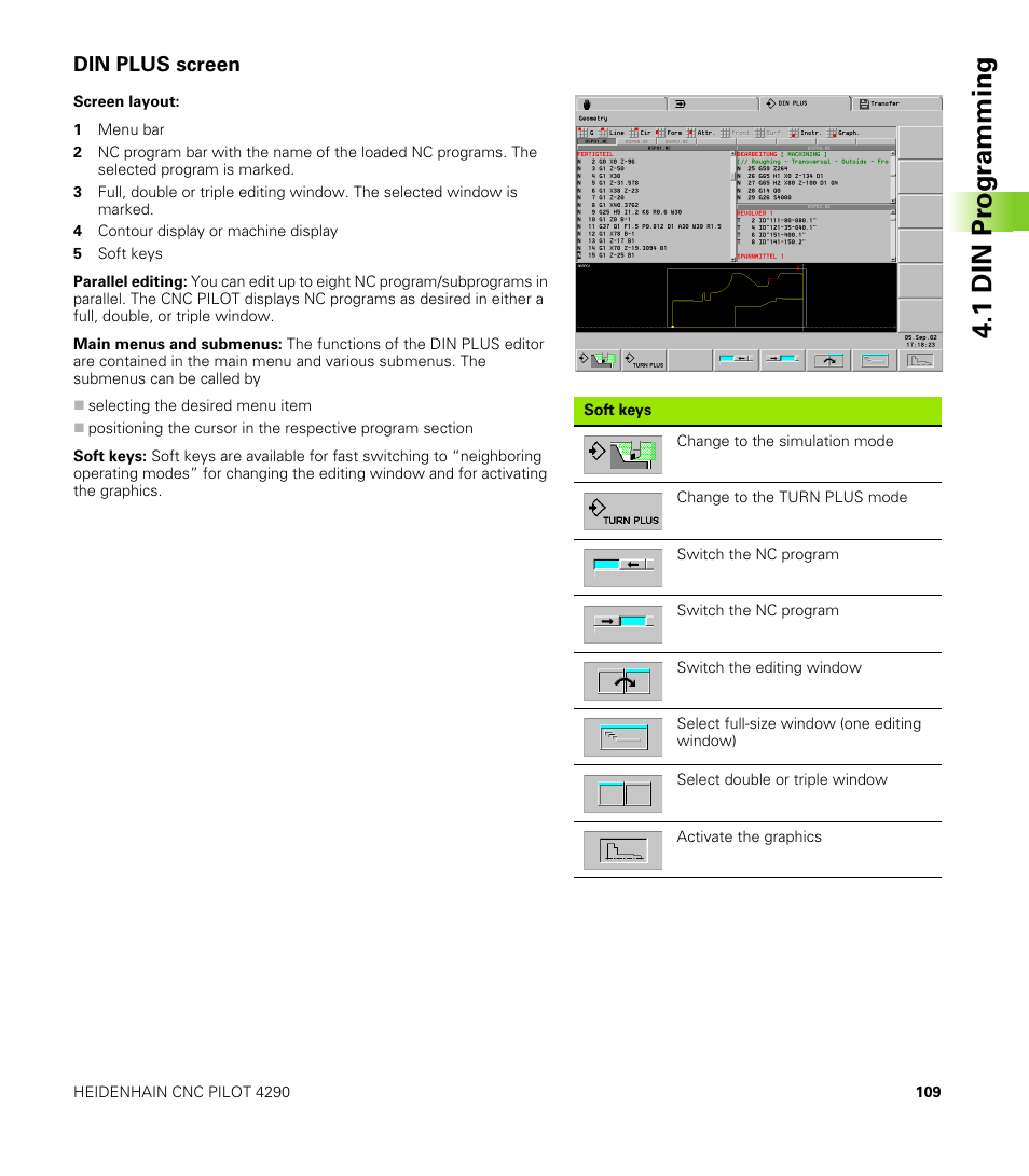 Din plus screen, 1 din pr ogr a mming | HEIDENHAIN CNC Pilot 4290 V7.1 User Manual | Page 109 / 725