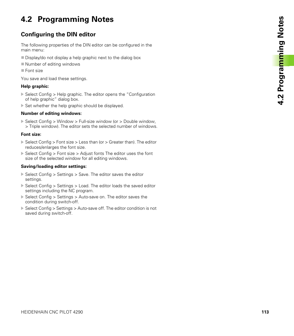 2 programming notes, Configuring the din editor | HEIDENHAIN CNC Pilot 4290 V7.1 User Manual | Page 113 / 725