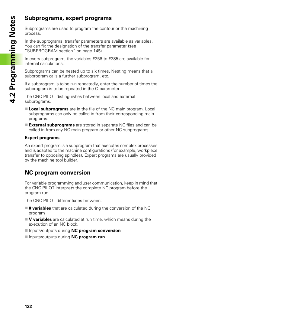 Subprograms, expert programs, Nc program conversion, 2 pr ogr a mming not e s | HEIDENHAIN CNC Pilot 4290 V7.1 User Manual | Page 122 / 725