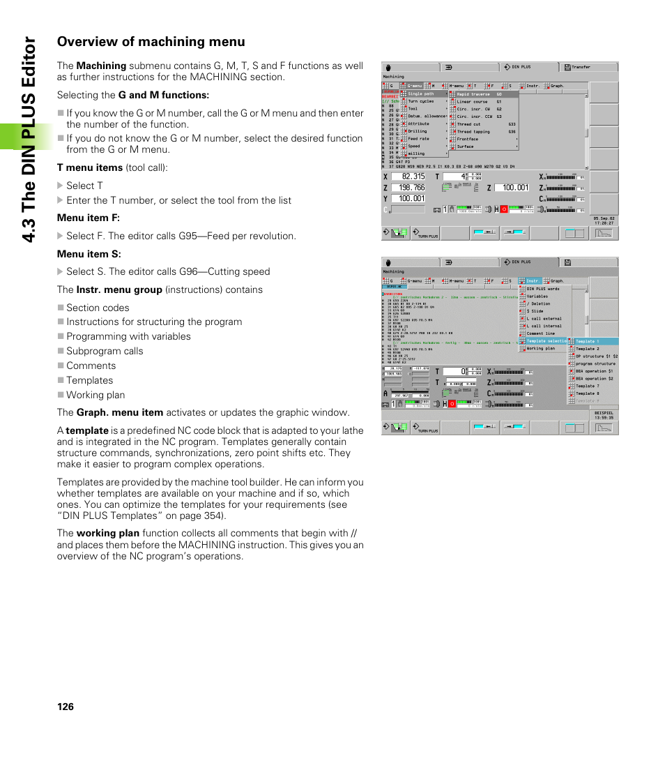Overview of machining menu, 3 the din plus edit o r | HEIDENHAIN CNC Pilot 4290 V7.1 User Manual | Page 126 / 725