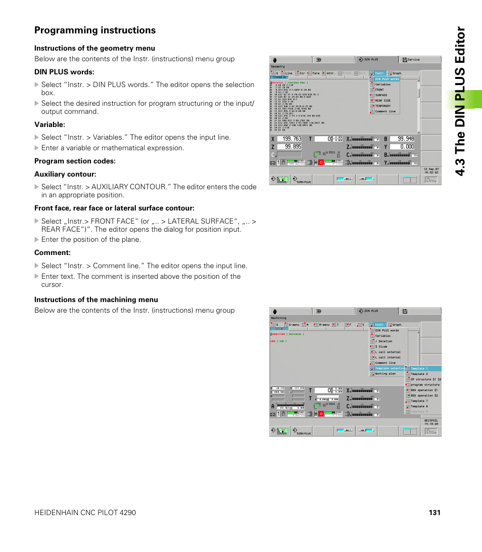 Programming instructions, 3 the din plus edit o r | HEIDENHAIN CNC Pilot 4290 V7.1 User Manual | Page 131 / 725