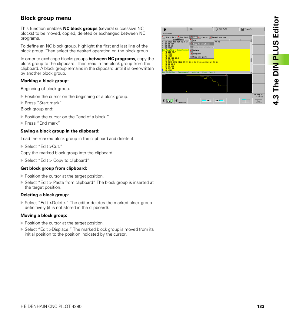 Block group menu, 3 the din plus edit o r | HEIDENHAIN CNC Pilot 4290 V7.1 User Manual | Page 133 / 725