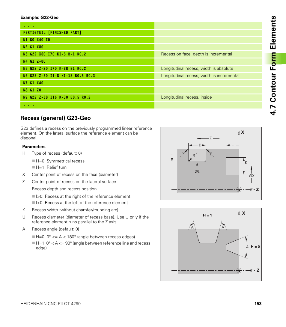 Recess (general) g23-geo, 7 cont our f o rm elements | HEIDENHAIN CNC Pilot 4290 V7.1 User Manual | Page 153 / 725