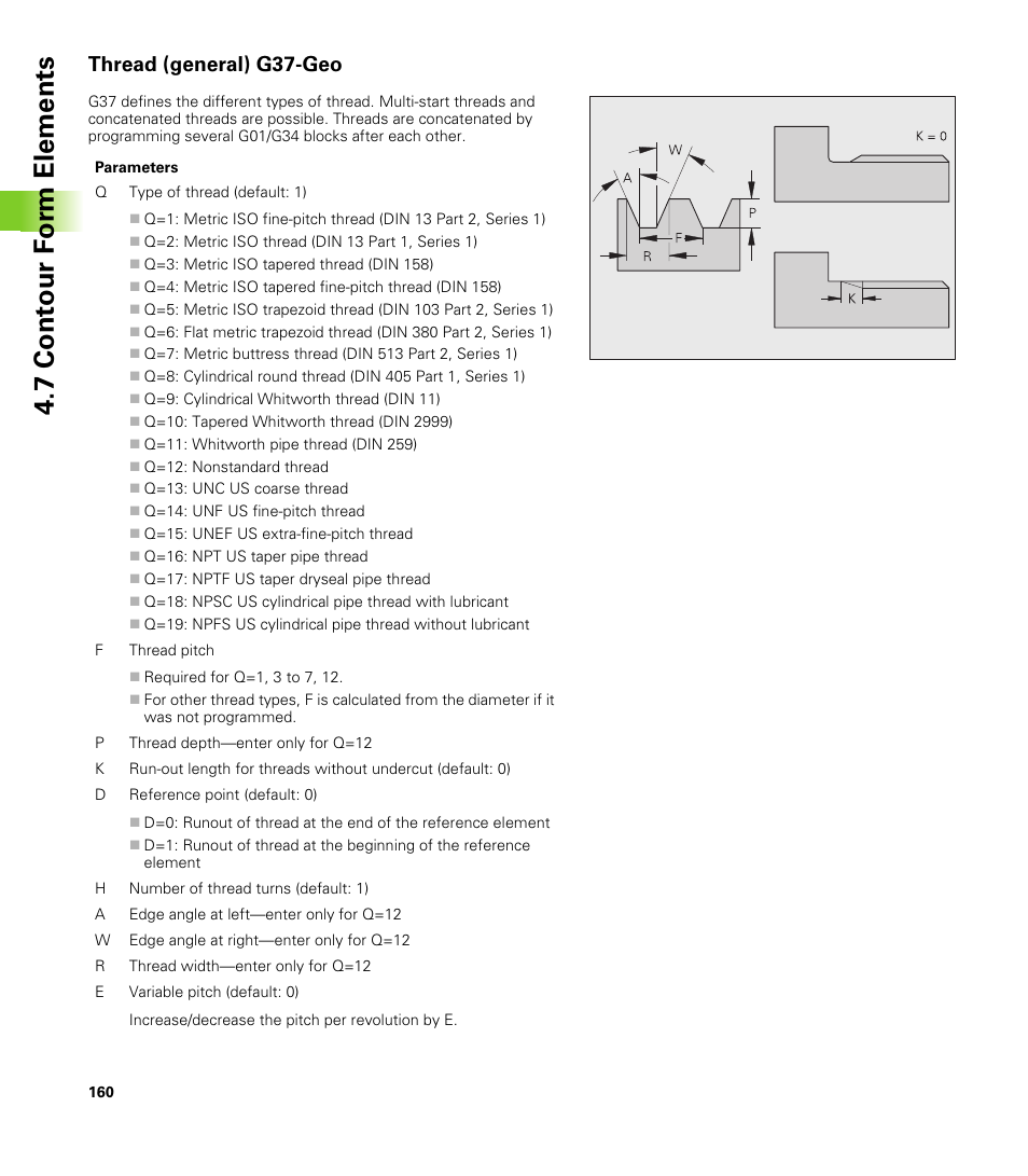 Thread (general) g37-geo, 7 cont our f o rm elements | HEIDENHAIN CNC Pilot 4290 V7.1 User Manual | Page 160 / 725